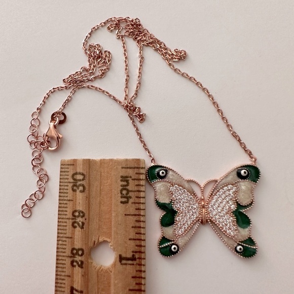 Green butterfly evil eye eyes 925 silver necklace - Picture 4 of 4